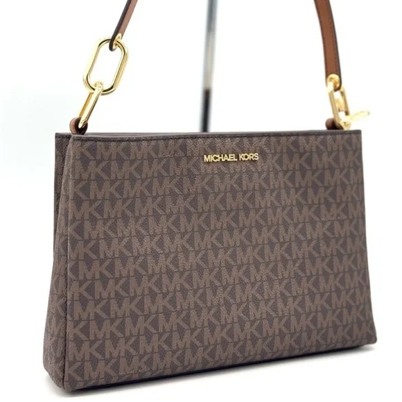 Michael Kors Trisha Medium Triple Compartment Crossbody Bag Brown Signature - Picture 3 of 11